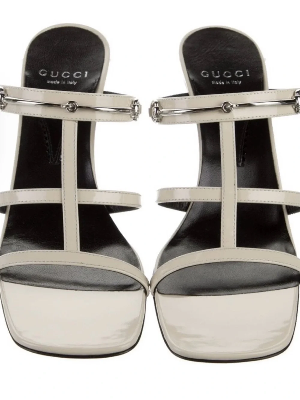 Gucci Cream Leather T-Strap Square-Toe Mules